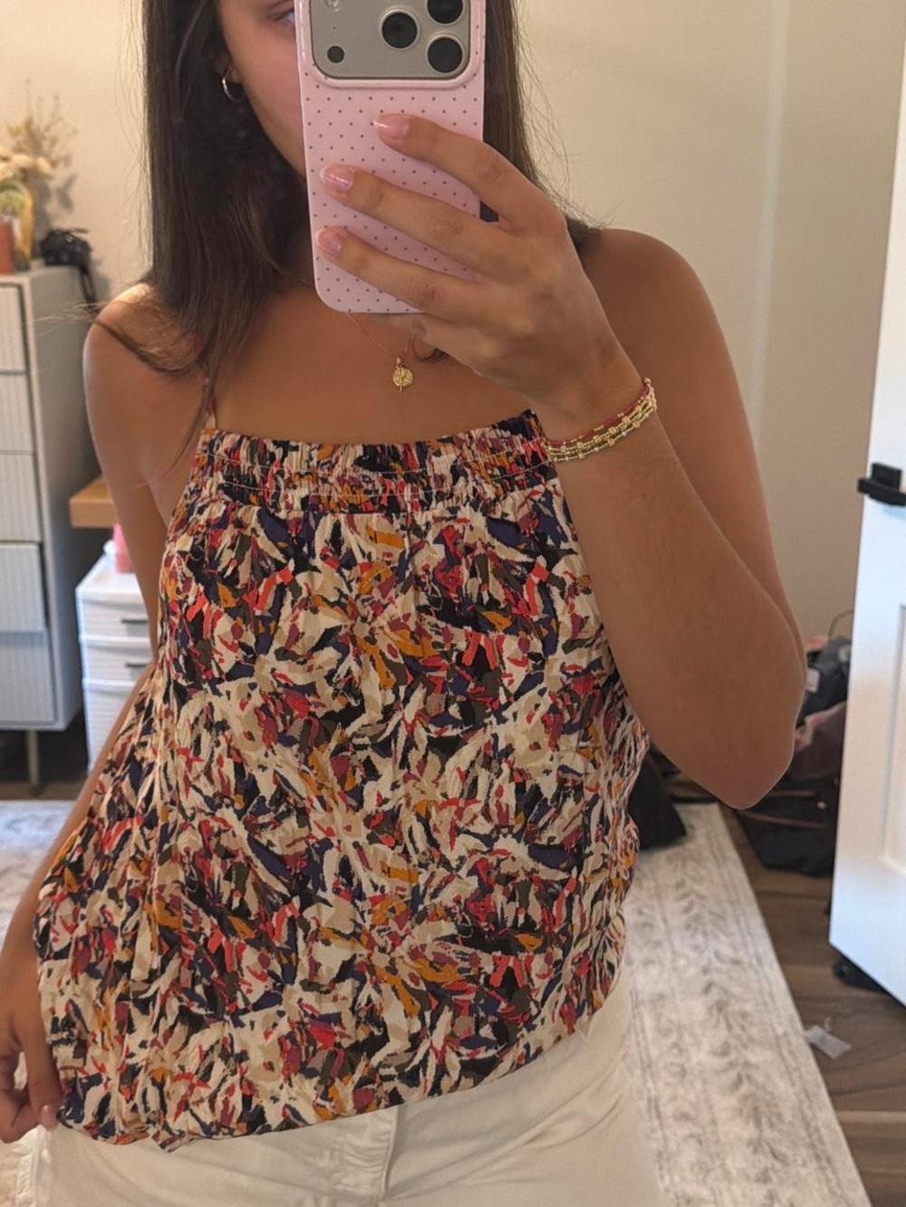 Evereve Multicolor Abstract Floral Smocked Tank (M)